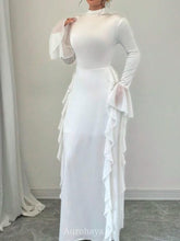 High-Collar Ruffle Splicing Flare-Sleeve Maxi Dress